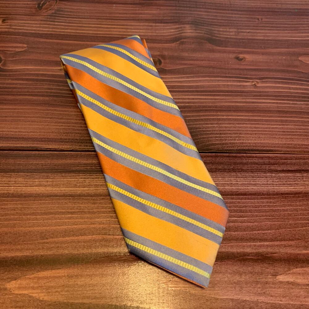 Mens Pronto-Uomo Orange Striped Silk Tie OS EUC!